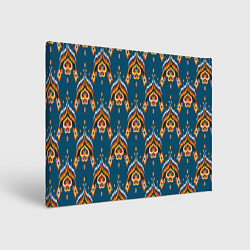 Холст прямоугольный Узбекская имитация ткани икат - синий орнамент, цвет: 3D-принт