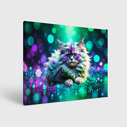 Холст прямоугольный Пушистый котенок в бирюзово фиолетовом боке, цвет: 3D-принт