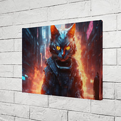 Холст прямоугольный Пламенный кот в стиле киберпанк, цвет: 3D-принт — фото 2
