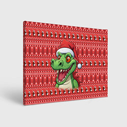 Картина прямоугольная Зеленый дракон на красном новогоднем фоне
