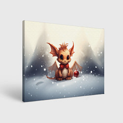 Картина прямоугольная Маленький дракоша на снежном фоне