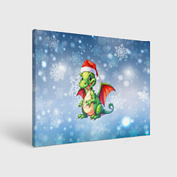 Холст прямоугольный Милый маленький новогодний дракон в новогодней шап, цвет: 3D-принт