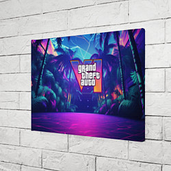 Холст прямоугольный Gta 6 логотип в стиле ночного vice city, цвет: 3D-принт — фото 2