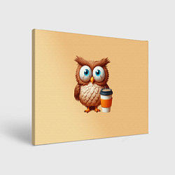 Картина прямоугольная Растрепанная сова со стаканчиком кофе