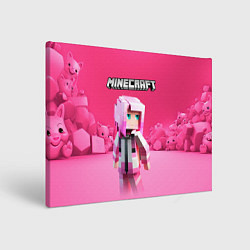 Картина прямоугольная Minecraft персонаж розовый фон