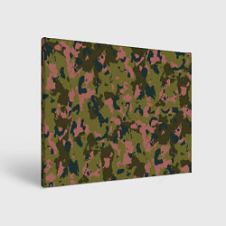 Картина прямоугольная Камуфляжный паттерн зеленый с розовыми пятнами