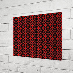 Холст прямоугольный Красные четырёхлистники на чёрном фоне, цвет: 3D-принт — фото 2