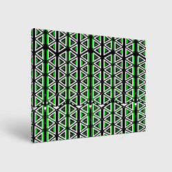 Холст прямоугольный Бело-зелёные треугольники на чёрном фоне, цвет: 3D-принт