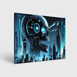 Картина прямоугольная Cyberpunk skull - metropolis neon glow