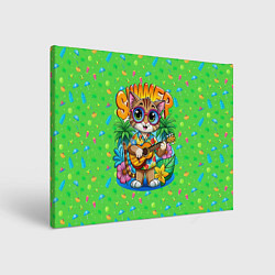 Холст прямоугольный Кот играет на гитаре летом, цвет: 3D-принт