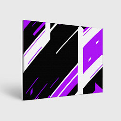 Холст прямоугольный Бело-фиолетовые полосы на чёрном фоне, цвет: 3D-принт