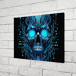Холст прямоугольный Неоновый кибер череп - нейроарт микросхема, цвет: 3D-принт — фото 2