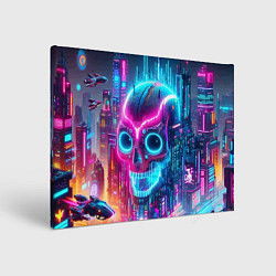 Холст прямоугольный Neon skull in metropolis - future, цвет: 3D-принт