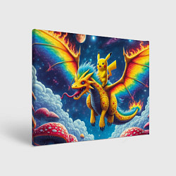 Картина прямоугольная Pikachu on a fabulous dragon - neon glow