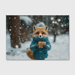 Холст прямоугольный Лисица держит подарок, цвет: 3D-принт — фото 2