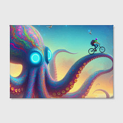 Холст прямоугольный Велосипедист катается по осьминогу - нейроарт фант, цвет: 3D-принт — фото 2