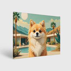 Холст прямоугольный Шпиц и пальмы, цвет: 3D-принт