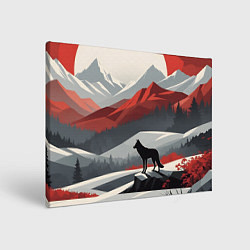 Холст прямоугольный Лиса и красные горы, цвет: 3D-принт