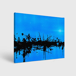Холст прямоугольный Черные брызги краски на синем, цвет: 3D-принт