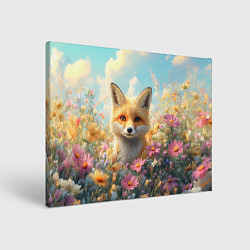 Холст прямоугольный Лиса в цветочном поле, цвет: 3D-принт
