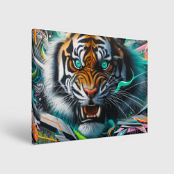 Холст прямоугольный Морда свирепого тигра - нейроарт, цвет: 3D-принт