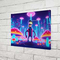 Холст прямоугольный Робот-сгибальщик Бендер в неоновом грибном мегапол, цвет: 3D-принт — фото 2
