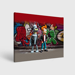 Холст прямоугольный Bender bending robot and Fry - ai art graffiti, цвет: 3D-принт