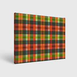 Холст прямоугольный Красно-зелёная клетка с текстурой ткани, цвет: 3D-принт