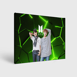 Холст прямоугольный BTS зеленые неоновые плиты, цвет: 3D-принт