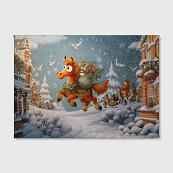 Холст прямоугольный Новогодняя лошадка с большими глазами, цвет: 3D-принт — фото 2