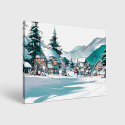 Холст прямоугольный Дома и елки - Новый год, цвет: 3D-принт