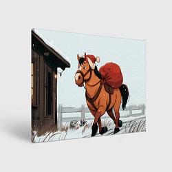 Холст прямоугольный Лошадка везет новогодние подарки, цвет: 3D-принт