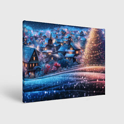 Картина прямоугольная Новогодний двор в блестках