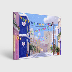 Холст прямоугольный Предновогодний праздничный дворик, цвет: 3D-принт