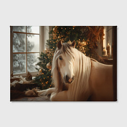 Холст прямоугольный Белая лошадка лежит у новогодней елки, цвет: 3D-принт — фото 2