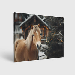 Холст прямоугольный Лошадь у новогодней елки, цвет: 3D-принт