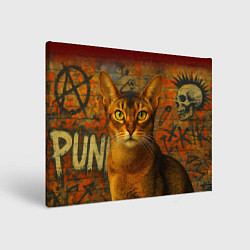 Холст прямоугольный Абиссинская кошка на фоне кирпичной стены с граффи, цвет: 3D-принт