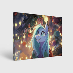 Холст прямоугольный Лошадка любуется новогодними лампочками, цвет: 3D-принт