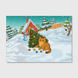 Холст прямоугольный Толстый кот уронил елку, цвет: 3D-принт — фото 2