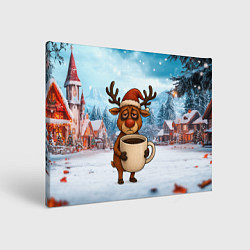 Холст прямоугольный Уставший новогодний олень с кофе, цвет: 3D-принт