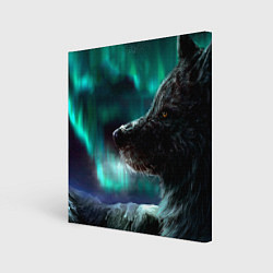 Холст квадратный Волк: северное сияние, цвет: 3D-принт