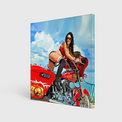 Холст квадратный Sexy girl on red bike, цвет: 3D-принт