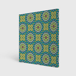 Холст квадратный Хризантемы: бирюзовый узор, цвет: 3D-принт