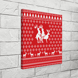 Холст квадратный Свитер с оленями красный, цвет: 3D-принт — фото 2