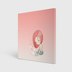 Картина квадратная Влюбленная девушка ноутбук