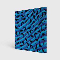 Холст квадратный Черные акулы паттерн, цвет: 3D-принт