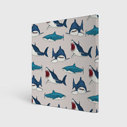 Холст квадратный Кровожадные акулы паттерн, цвет: 3D-принт