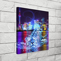 Холст квадратный Плывущий неоновый тигр, цвет: 3D-принт — фото 2