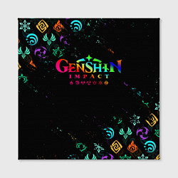 Холст квадратный GENSHIN IMPACT NEON LOGO RAINBOW STYLE, ЭМБЛЕМЫ, цвет: 3D-принт — фото 2