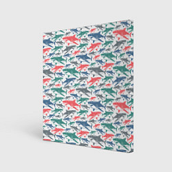 Холст квадратный Разноцветные Акулы, цвет: 3D-принт